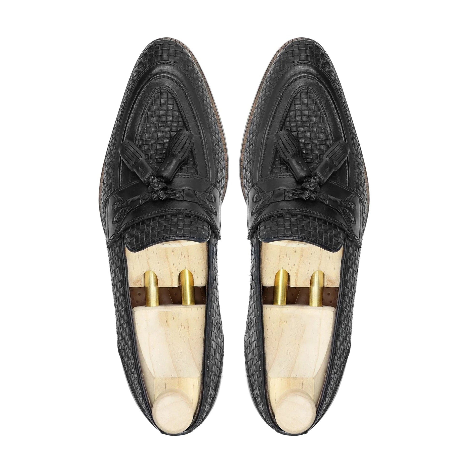 noirtide Men Loafers Handmade, Custom Men's Black Hand Woven Calf Leather Loafer