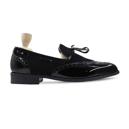 noirtide Handmade, Custom Men's Black Patent Leather and Kid Suede Loafer