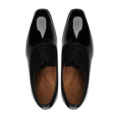 noirtide Men Shoes Handmade, Custom Men's Black Patent Leather and Kid Suede Oxford Shoe