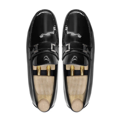 noirtide Men Loafers Handmade, Custom Men's Black Patent Leather Loafer