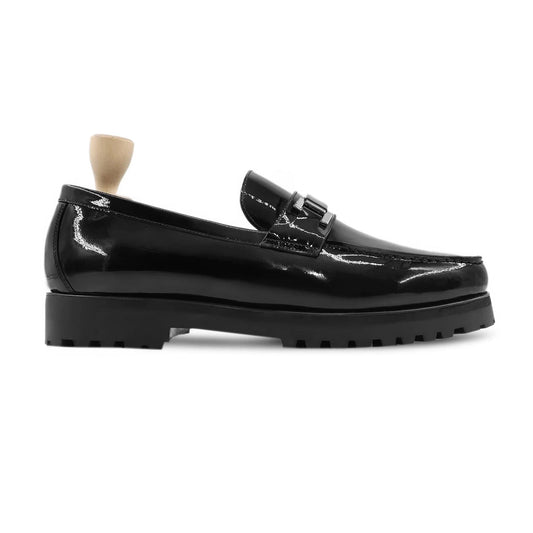 noirtide Men Loafers US 4.5 / Leather Handmade, Custom Men's Black Patent Leather Loafer