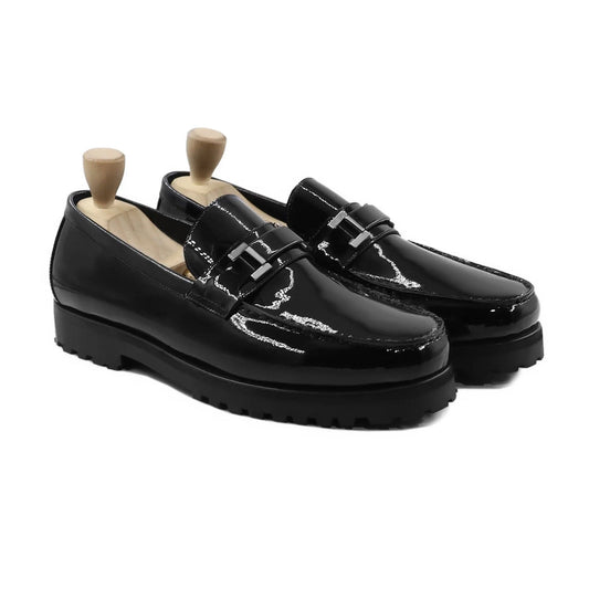 noirtide Men Loafers Handmade, Custom Men's Black Patent Leather Loafer