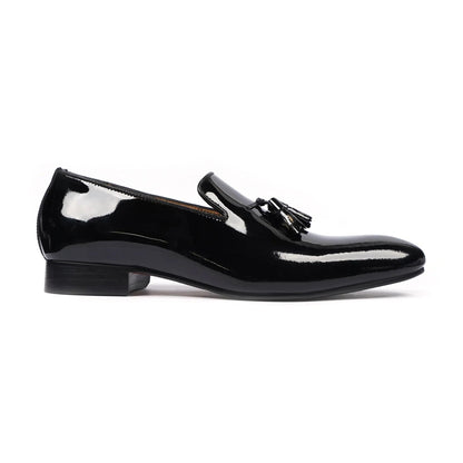 noirtide Men Loafers US 4.5 / Leather Handmade, Custom Men's Black Patent Leather Loafer