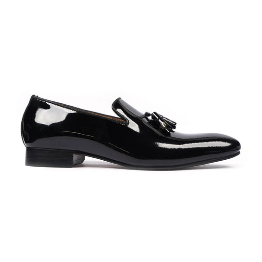 noirtide Men Loafers US 4.5 / Leather Handmade, Custom Men's Black Patent Leather Loafer