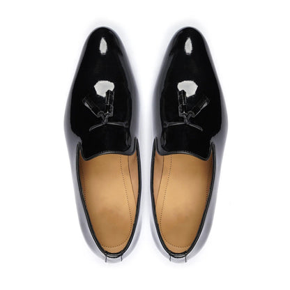 noirtide Men Loafers Handmade, Custom Men's Black Patent Leather Loafer