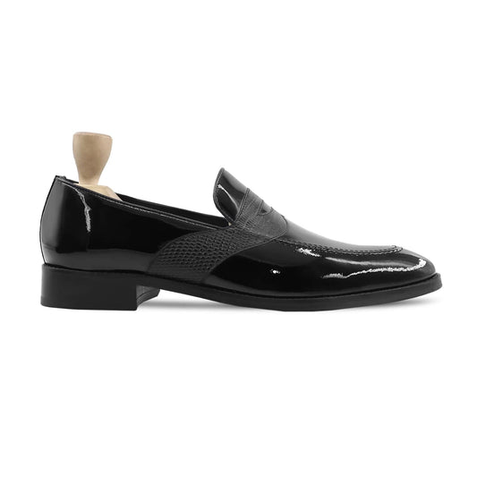 noirtide Men Loafers US 4.5 / Leather Handmade, Custom Men's Black Patent Leather Loafer