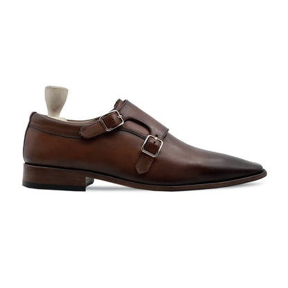 noirtide Handmade Custom Men's Brown Calf Leather Double Monkstrap