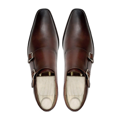 noirtide Handmade Custom Men's Brown Calf Leather Double Monkstrap