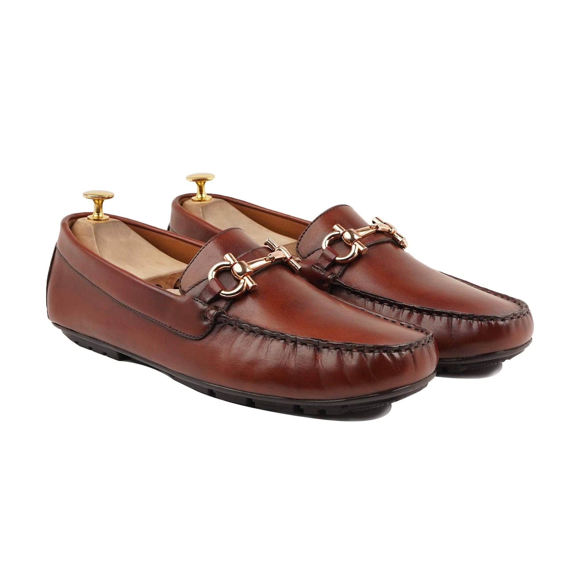 noirtide Handmade, Custom Men's Brown Patina Calf Leather Loafer Shoe