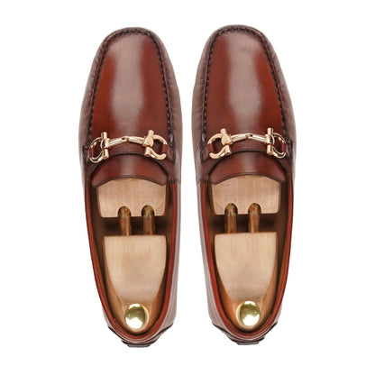 noirtide Handmade, Custom Men's Brown Patina Calf Leather Loafer Shoe