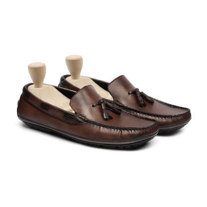 noirtide Handmade, Custom Men's Brown Patina Calf Leather Loafer Shoe