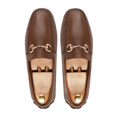noirtide Handmade, Custom Men's Brown Pebble Grain Leather Loafer Shoe