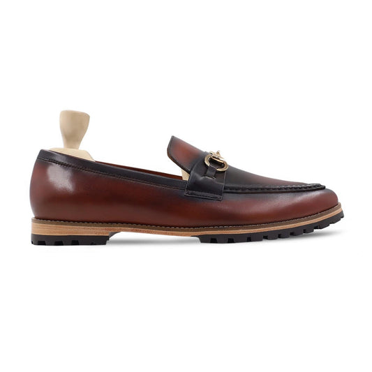 noirtide Handmade, Custom Men's Burnished Brown Calf Leather Loafer