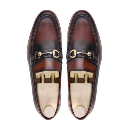 noirtide Handmade, Custom Men's Burnished Brown Calf Leather Loafer