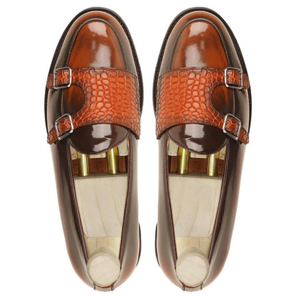 noirtide Handmade Custom Men's Burnished Tan Box Leather High Shine Double Monkstrap