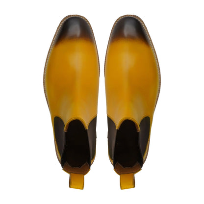 noirtide Handmade Custom Men's Burnished Yellow Calf Leather Chelsea Boot