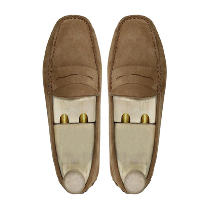 noirtide Handmade, Custom Men's Camel Kid Suede Loafer Shoe