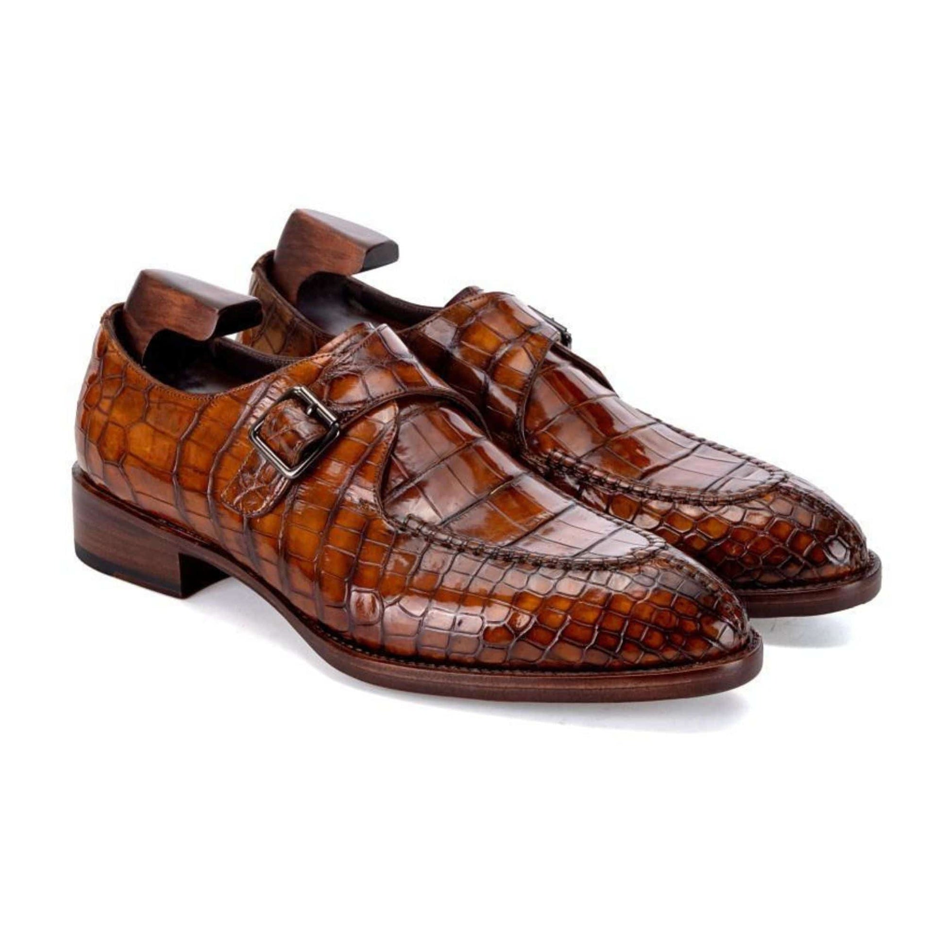 noirtide Handmade Custom Men's Crocodile Pattern Leather Single Monkstrap Shoes