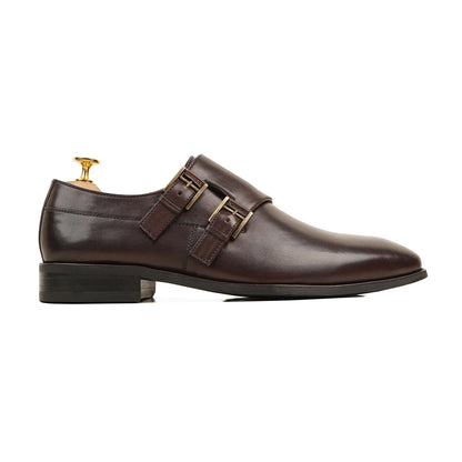 noirtide Handmade Custom Men's Dark Brown Calf Leather Double Monkstrap
