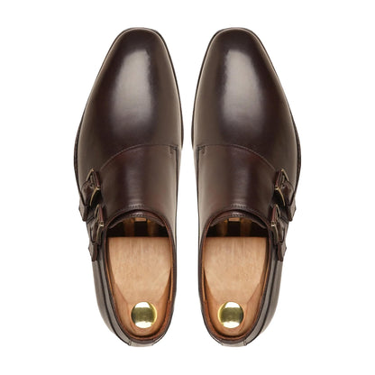 noirtide Handmade Custom Men's Dark Brown Calf Leather Double Monkstrap