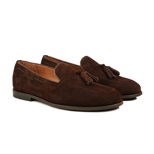 noirtide Handmade, Custom Men's Dark Brown Kid Suede Loafer