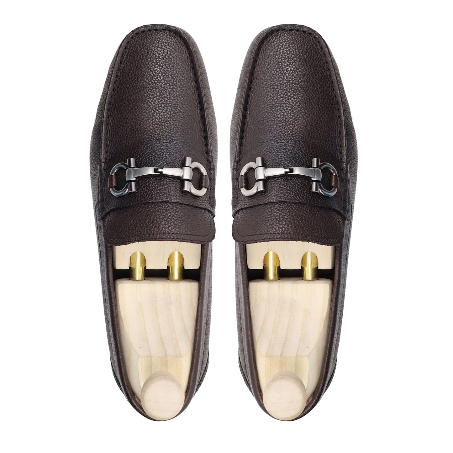 noirtide Handmade, Custom Men's Dark Brown Pebble Grain Leather Loafer Shoe