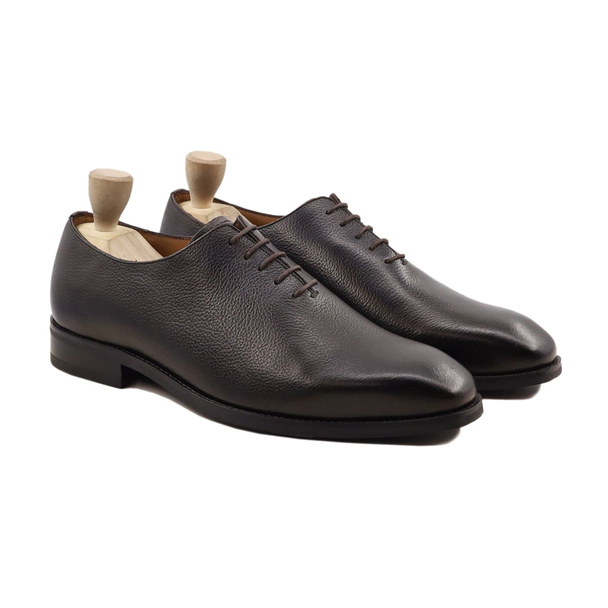 noirtide Handmade, Custom Men's Dark Brown Pebble Grain Leather Wholecut Shoe