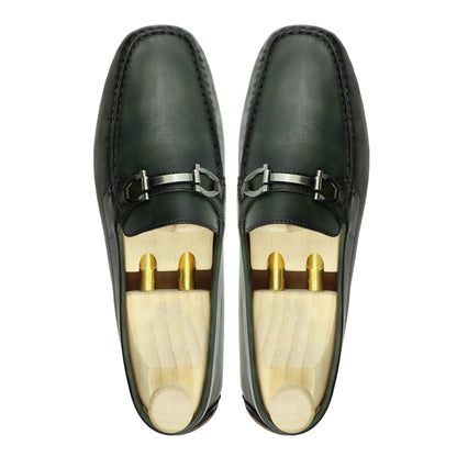 noirtide Handmade, Custom Men's Green Calf Leather Loafer Shoe