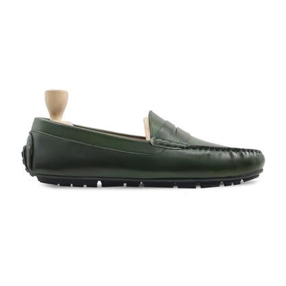 noirtide Handmade, Custom Men's Green Calf Leather Loafer Shoe