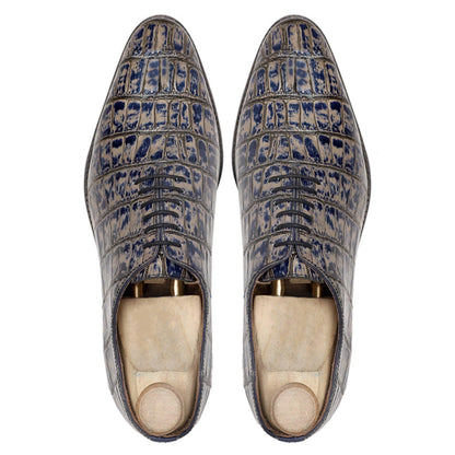 noirtide Men Shoes Handmade, Custom Men's Grey and Blue Calf Leather Wholecut Shoe