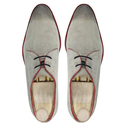 noirtide Handmade, Custom Men's Grey Kid Suede Derby Shoe
