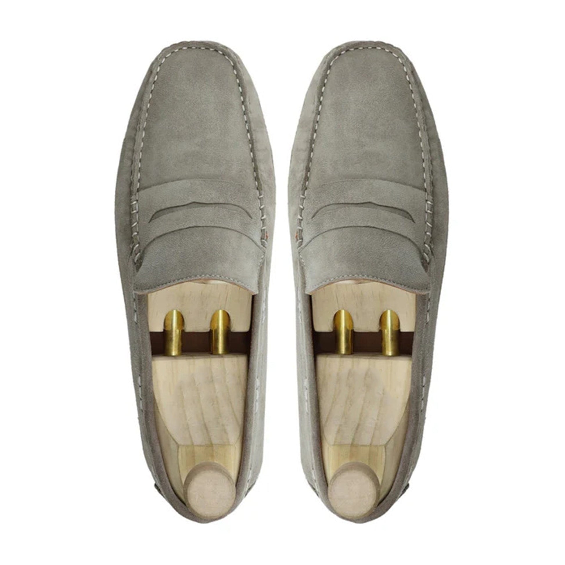 noirtide Men Loafers Handmade, Custom Men's Grey Kid Suede Leather Loafer Shoe