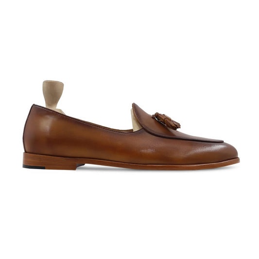 noirtide Men Loafers US 4.5 / Leather Handmade, Custom Men's Light Brown Calf Leather Loafer