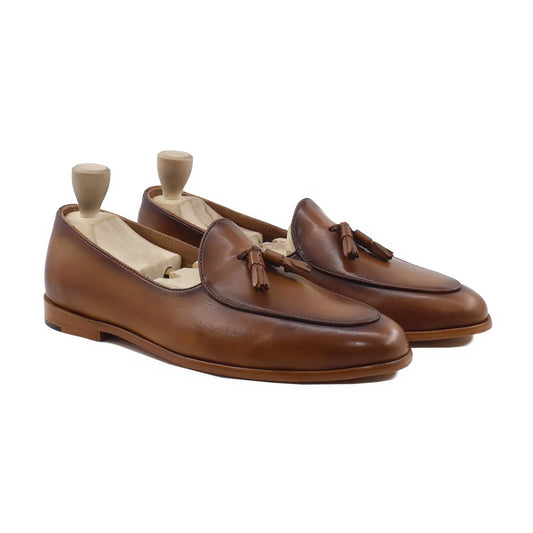 noirtide Men Loafers Handmade, Custom Men's Light Brown Calf Leather Loafer