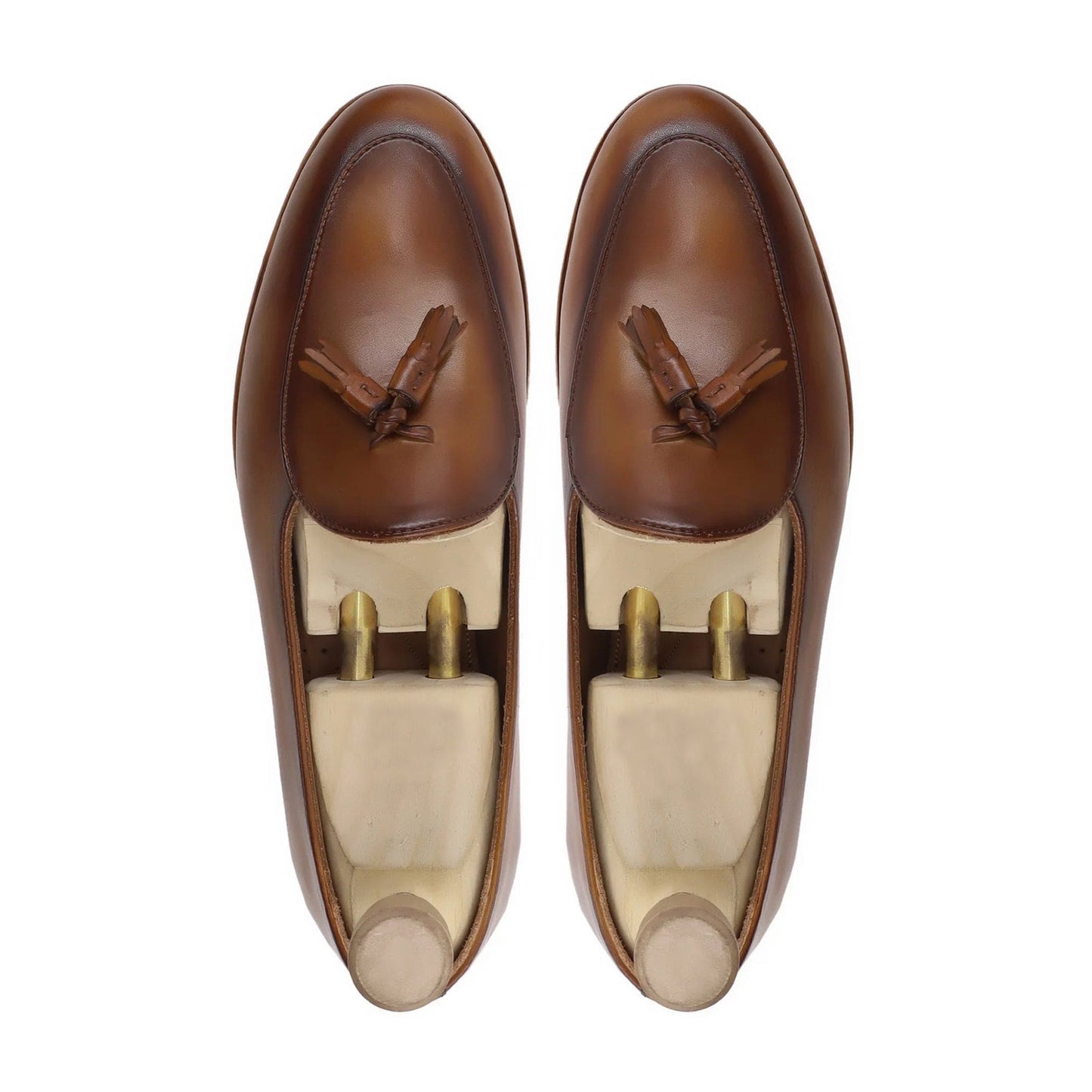 noirtide Men Loafers Handmade, Custom Men's Light Brown Calf Leather Loafer