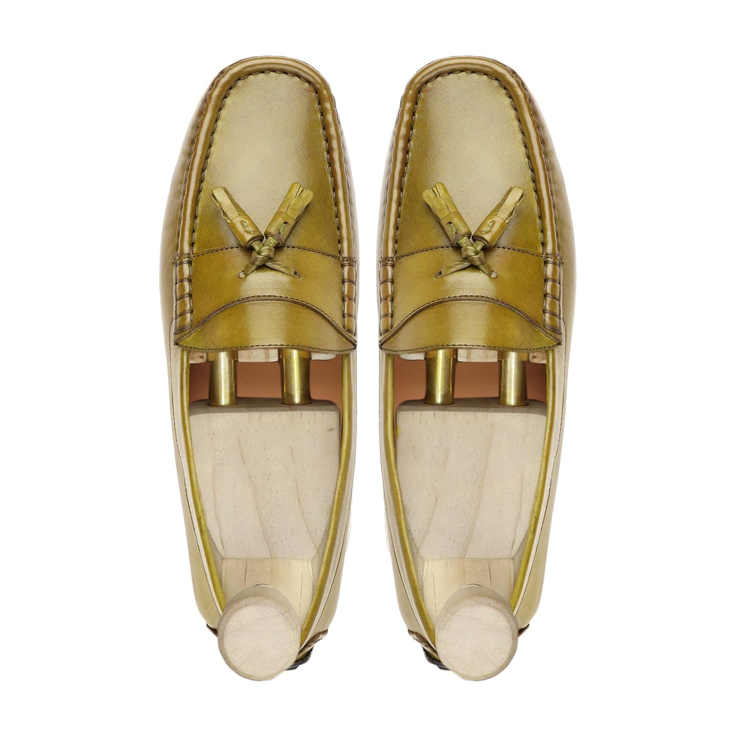 noirtide Handmade, Custom Men's Light Green Calf Leather Loafer Shoe