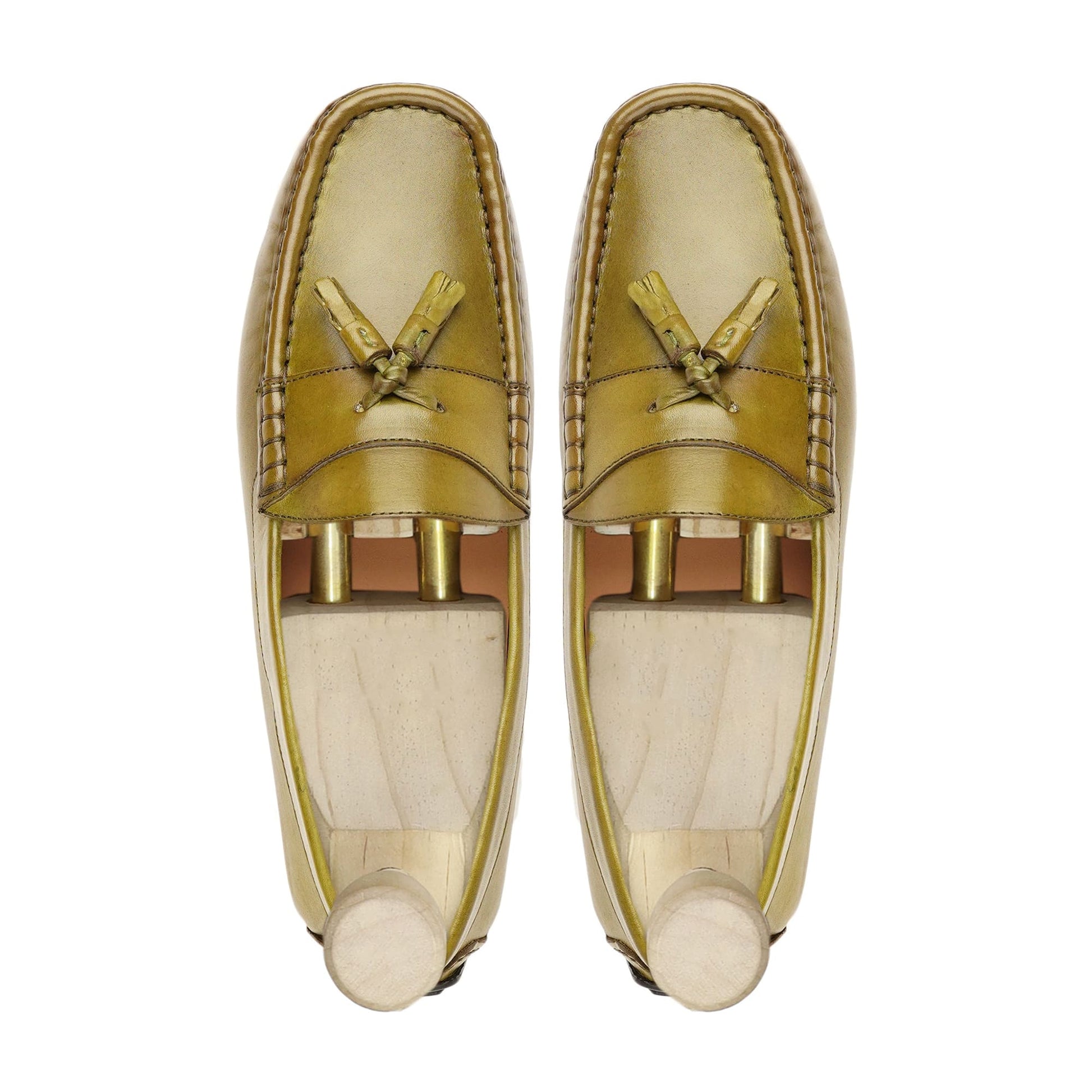 noirtide Handmade, Custom Men's Light Green Calf Leather Loafer Shoe