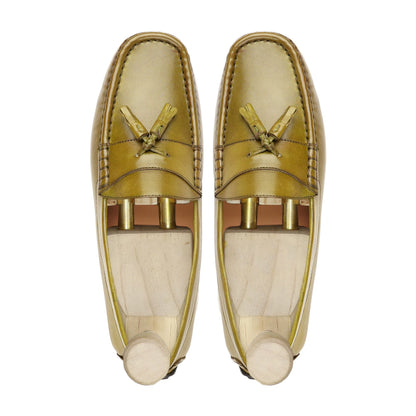 noirtide Handmade, Custom Men's Light Green Calf Leather Loafer Shoe