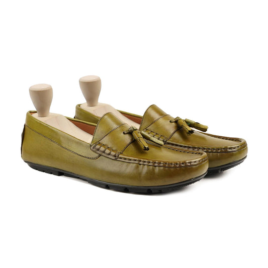 noirtide Men Loafers Handmade, Custom Men's Light Green Calf Leather Loafer Shoe