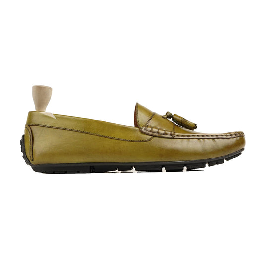 noirtide Men Loafers US 4.5 / Leather Handmade, Custom Men's Light Green Calf Leather Loafer Shoe