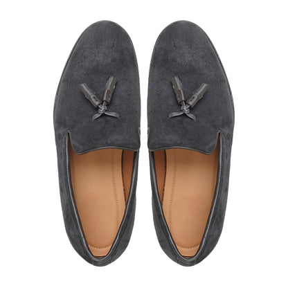 noirtide Handmade, Custom Men's Navy Blue Kid Suede Loafer