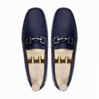 noirtide Handmade, Custom Men's Navy Blue Pebble Grain Leather Loafer Shoe