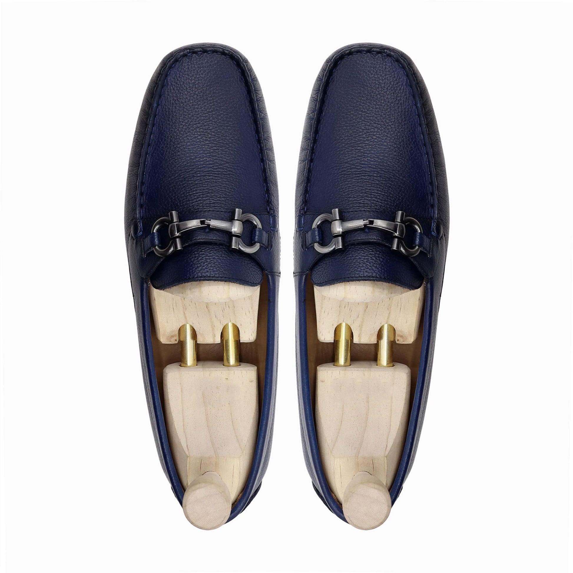 noirtide Handmade, Custom Men's Navy Blue Pebble Grain Leather Loafer Shoe