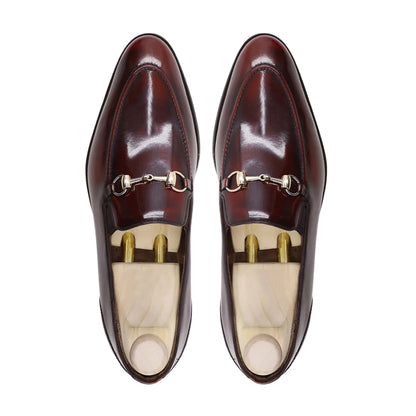 noirtide Men Loafers Handmade, Custom Men's Oxblood Patina Box Leather High Shine Loafer