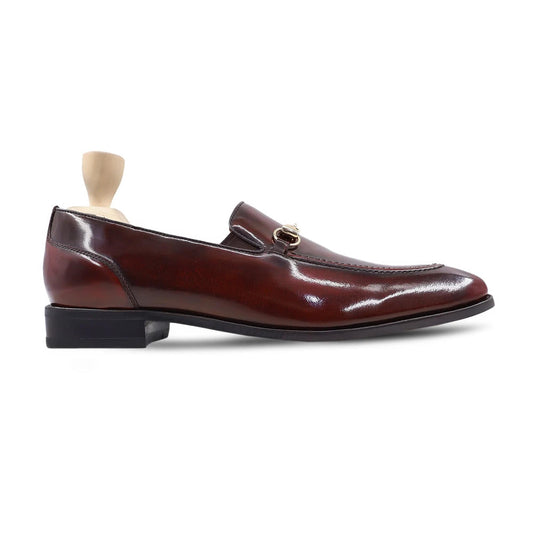noirtide Handmade, Custom Men's Oxblood Patina Box Leather High Shine Loafer