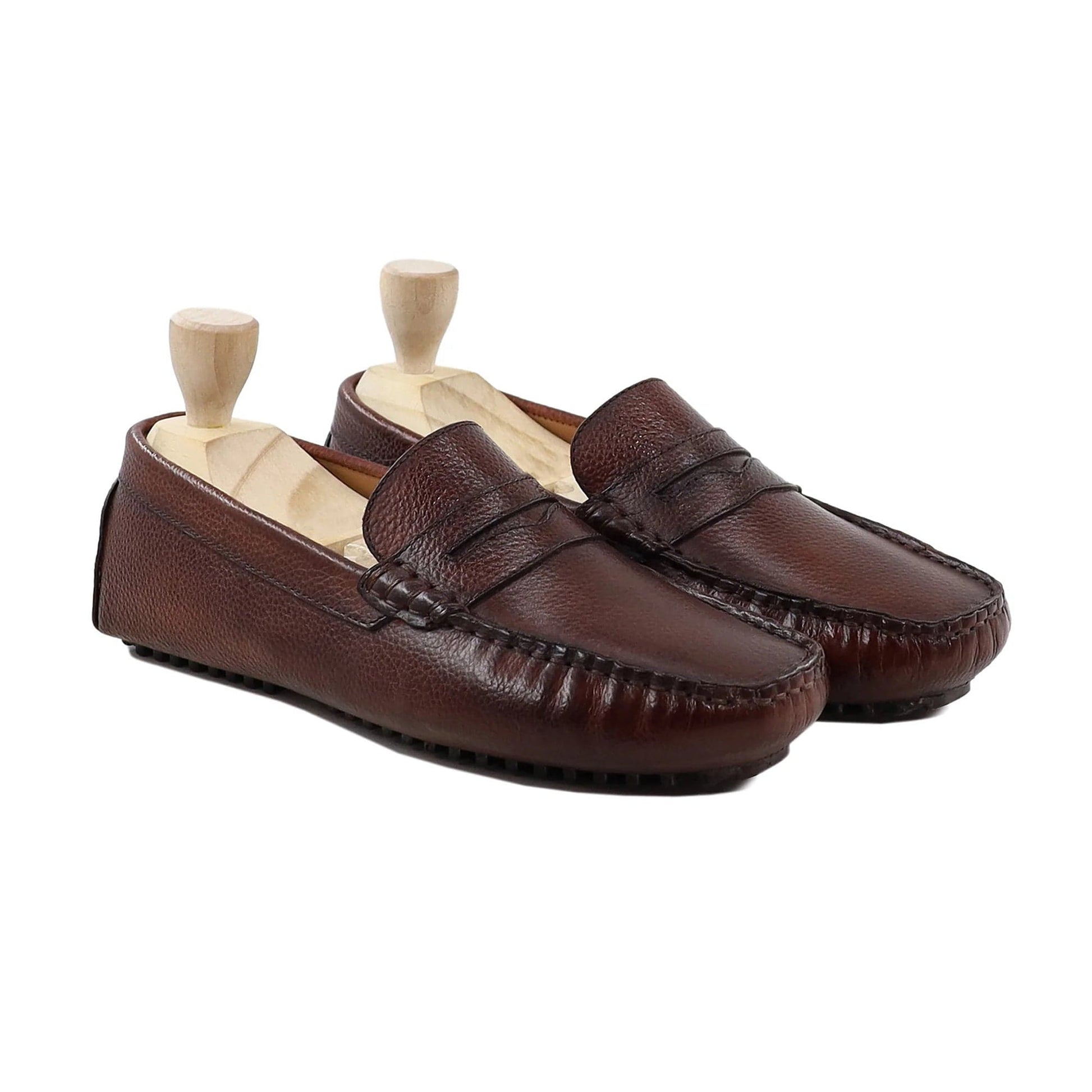 noirtide Men Loafers Handmade, Custom Men's Oxblood Patina Pebble Grain Leather Loafer Shoe