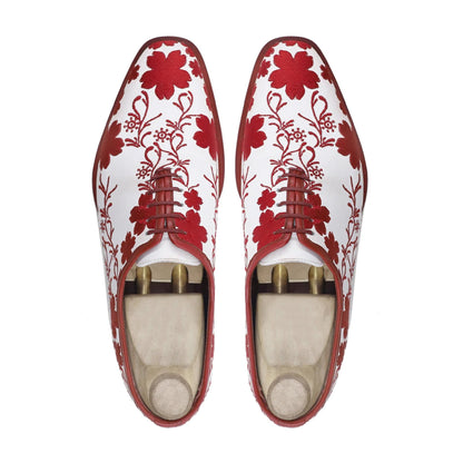 noirtide Men Shoes Handmade, Custom Men's Red White Embroidered Wholecut Shoe