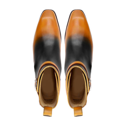 noirtide Handmade Custom Men's Tan and Black Calf Leather Jodhpur Boot