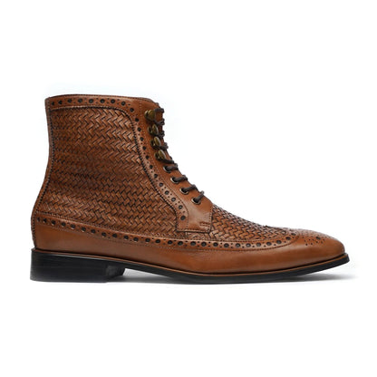 noirtide Handmade Custom Men's Tan Hand-Woven Calf Leather Boot