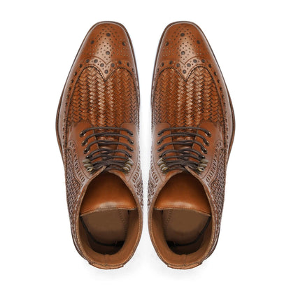 noirtide Handmade Custom Men's Tan Hand-Woven Calf Leather Boot